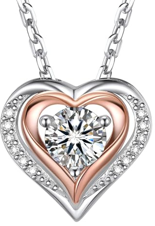 MomentWish Halskette Damen Silber Silberkette 925 Schmuck Geschenk | 1 Karat Moissanite Kette Silberkette mit Herzanhänger Weihnachten Valentinstag Hochzeitstag Geschenk für Frauen Freundin Mama