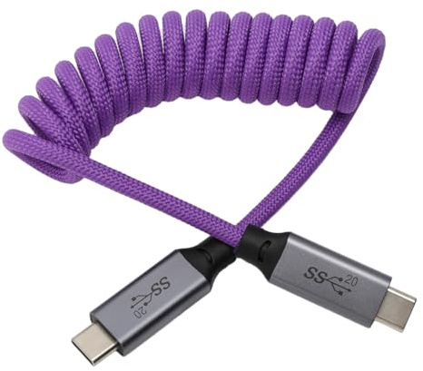 HangTon Cavo di alimentazione USB di tipo C ad alta velocità per trasferimento dati Sony A7S3 A7C, Canon R7 R8, Lumix GH7 S1R, SSD esterno Samsung, telefono, monitor display, computer, spirale viola