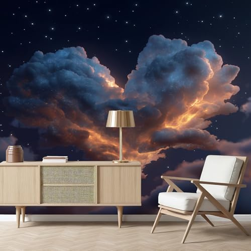 Gaqinhh Amour Romantique Nuages Papier Peint Panoramique, Paysage Fantaisie Ciel Étoilé Papier Peint Intissé, Tapisserie Murale Cuisine Salle de Bain, Décoration Murale Chambre, 150 x 105 cm