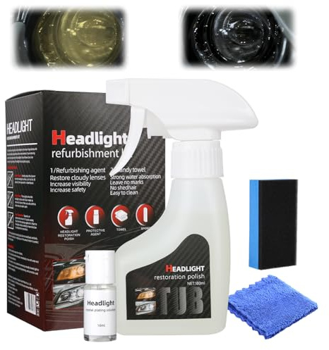XiuFa Automotive Headlamp Restoration Fluid Kit, Car Headlight Cleaner and Restorer Coating Spray Kit, Without Sanding or Disassembly, Durable Headlight Repair Kit for All Vehicle Types, 180ml (1Set)