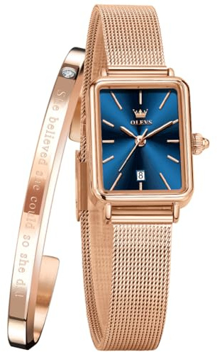 OLEVS Ladies Watch Rose Gold Stainless Steel Mesh Strap Ultra Thin Rose Gold Waterproof Japanese Quartz Dress Date Women Wrist Watch
