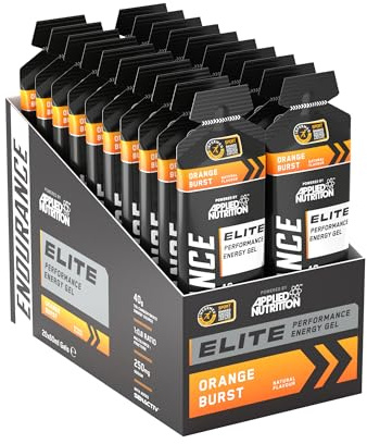 Applied Nutrition Endurance Elite Energy Gel - 40g Tri-Carb Fuel (Maltodextrin, Fructose & HBCD) 1:0.8 - Electrolytes 250mg Sodium with Senactiv (Pack of 20 x 60ml) (Orange Burst)