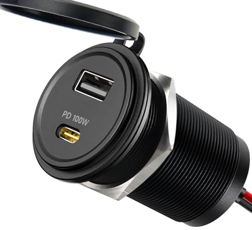 Obeaming Presa USB 12V Camper, Alluminio Presa USB-C 100W & QC3.0 18W Caricatore Carica Rapida per Laptop, per Roulotte Barca Camion Auto,1 Pezzo