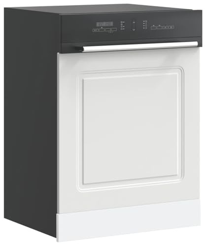 QJBSAVVA Dishwasher Panel Kalmar White 60x1.5x67 cm Engineered Wood Moisture-resistant Door for Kitchen Cabinet Cupboard Front Replacement for Integrated Dishwasher Kitchen Furniture
