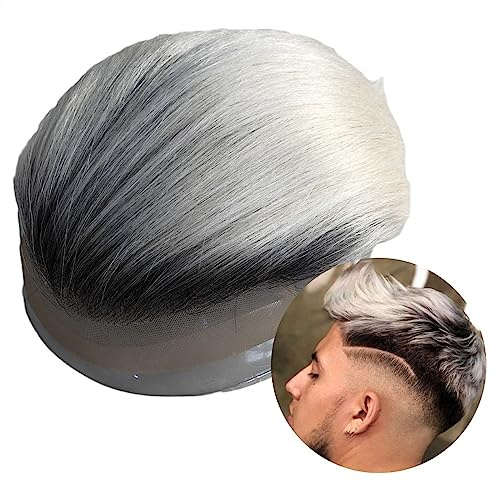 Haarteile für Männer Indische Echthaar-Perücke, Herren-Toupet, Spitze und Pu-Basis, Lace-Front-Haarsysteme, 20,3 x 25,4 cm, männliche Haarprothese, #1B/60, Farbe, glattes Haar, Teile for Männer