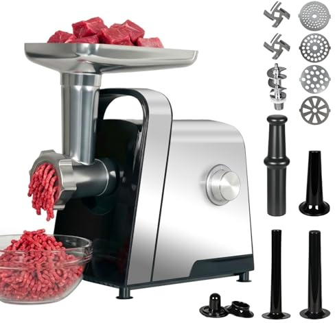 Spector Electric Meat Grinder 2800W, 3-in-1 Meat Mincer with 2 Stainless Steel Blades, 4 Grinding Plates, 3 Sausage Tubes & Kubbe Kit, Reverse Function, Meat Mincer Machine for Home Kitchen