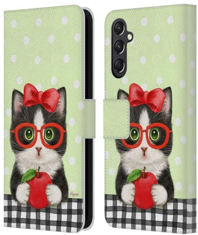 Head Case Designs Licenza Ufficiale Kayomi Harai Gatto Insegnante con Mela Arte Grafica Custodia Portafoglio in Pelle Compatibile con Samsung Galaxy A24 4G / M34 5G