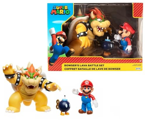 Disney Super Mario - Bataille avec Bowser - Licence Officielle - Coffret Pont Dynamique & Figurine - Son & Lumière - Lave Rougeoyante - Immersion Jeu - Dès 3 Ans