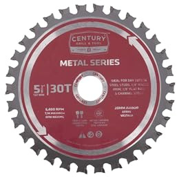 Century Drill & Tool 10297 5-3/8” 30T Metal Cutting Saw Blade, Nitro Carbide Teeth, No Burr Cuts, Thin Kerf, Long Life, Anti-Kickback Safety