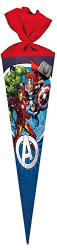 Nestler Schultüte zum Befüllen, Handgemachte Zuckertüte aus Karton - Lizenzmotiv Avengers (70 cm rund)