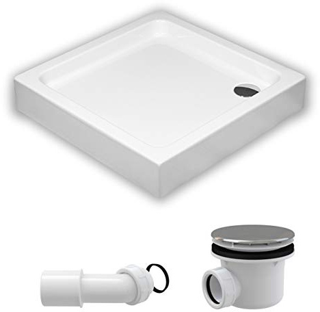 ECOLAM Duschwanne Duschtasse flach Grando Plus Viereck quadratisch 70x70 80x80 90x90 x17 cm Acryl weiß Styroporunterseite + Siphon (80x80 cm)
