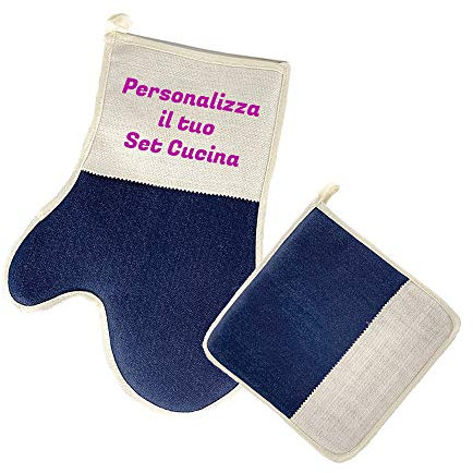 gadgeteventi Set Cucina Guantone e Presina in Jeans Personalizzabile con Foto Testi e Immagini per Cucina e casa