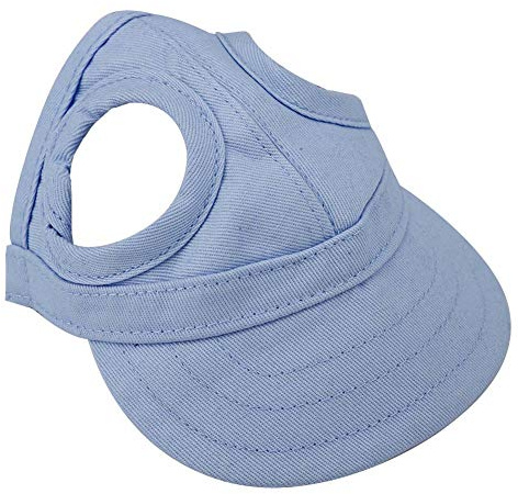 Haustier Baseballmütze, Hund Katze Outdoor Sunbonnet mit Ohrlöchern verstellbaren Streifen Sommer Haustier Eltern-Kind Hut(M-Blau)