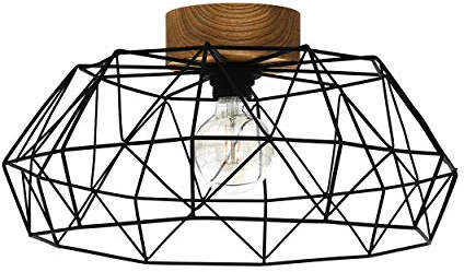 EGLO Deckenlampe Padstow, 1 flammige Deckenleuchte Vintage, Industrial | Retro, Deckenstrahler aus Stahl und Holz, Wohnzimmerlampe in Schwarz, Natur, Küchenlampe, Flurlampe Decke mit E27 Fassung