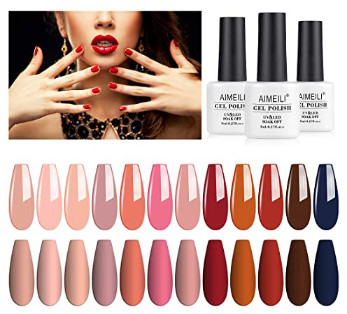AIMEILI Gel Nagellack UV LED Gellack Farben Set 12 pcs 8ml Soak Off Nägel Farbgel Kit 4