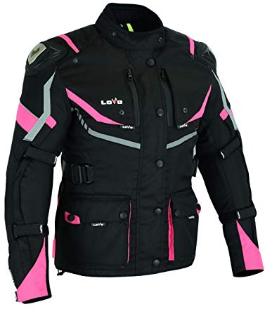 LOVO Veste moto tricouche 4 saisons pour femme - Veste moto femme été et hiver avec protections - Longueur 3/4 imperméable et respirante - Idéale pour la ville, la route et toutes les saisons, Noir