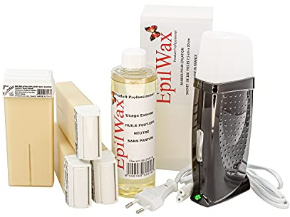 EpilWax Royal Complete Waxing Kit with: professional wax heater 4 Roll-On wax 100 ml Vanilla, 100 waxing strips, 1 bottle of 250 ml after waxing oil (Royal black Vanilla 4)