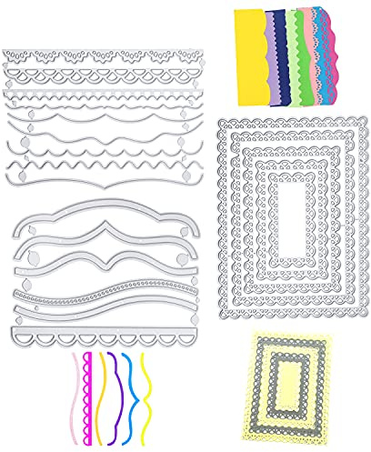 3Stück Stanzschablone Rand Set Stanzen Prägen für Stanzmaschine,Stanzformen Wellen Rechteckig Rechteck Rahmen Schneiden Prägeschablonen Prägung Schablone Stanzschablonen für Scrapbooking Album Basteln