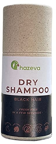 hazeva nachhaltiges Trockenshampoo für Schwarzes Haar 100% Biologisch 100% Tierversuchsfrei 100% Natürlich 0% Plastik Zero Waste 60 Gramm