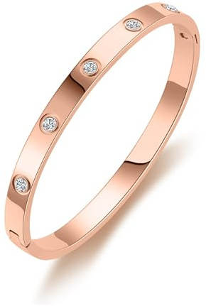 RUIQUAN 18K Gold Plated Love Friendship Bracelet Crystal Bangle Cuff Best Gifts for Mother's Day Valentine's Day Wedding Couples and Birthdays