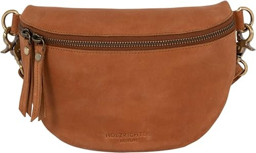 HOLZRICHTER Berlin - Mittelgroße Bauchtasche aus Leder für Damen, 12 x 22 x 6 cm, Vintage Gürteltasche, Handgefertigte Hüfttasche, Premium Accessoire in Schwarz, Braun, No 2-1 (Camel)