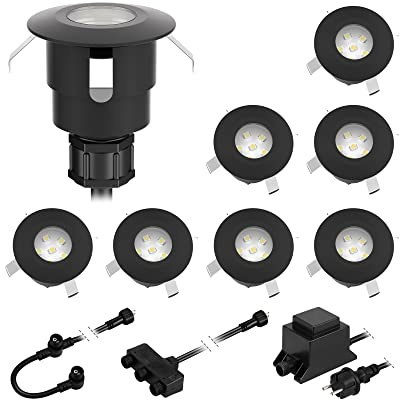 ledscom.de LED Bodeneinbauleuchte ATRIA für außen, IP65, schwarz, rund, 40mm Ø, warmweiß 8er Set