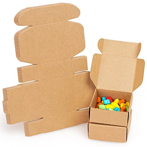 Belle Vous 50er Pack Braune Kraftpapier Geschenkbox mit Deckel - 5,6 x 5,6 x 2,5 cm - Einfach Zusammenbaubare Quadratische Cupcake Box - Kleine Kartons für Partys, Geburtstage, Hochzeiten & Feiern