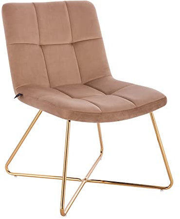 SVITA Lynn Sessel Flauschig Stuhl Gemütlich Loungesessel Cocktailsessel Clubsessel Polsterstuhl ohne Armlehnen Goldene Beine Samt-Polster Beige