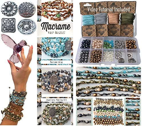 Sabrikas Date libero sfogo alla vostra fantasia Kit per la creazione di gioielli con tecnica Macramè Bracciale a spirale con perle in vetro e cristallo Fai da te Set di creazioni per hobby Regalo per
