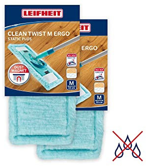 Leifheit 2er Set Wischbezug CLEAN Twist M Ergo/Power Clean Static Plus, Dieser Wischer Ersatzbezug zieht Staub und Haare an wie EIN Magnet, Staubwischer für die trockene Bodenreinigung zwischendurch.