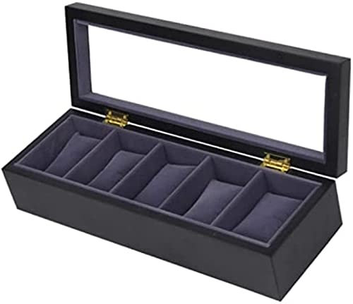 Pealihuy Uhrenbox Uhrenetui Uhrenrolle Uhren Display Aufbewahrung Organizer 5 Fächer Holz Uhrenbox Clear Top Schmuckkollektion Display Aufbewahrungshalter,Witz,34 X 11,5 X 7,8 cm