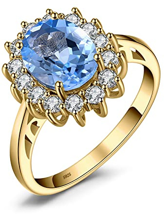 JewelryPalace Prinsessan Diana Kate Middleton ädelsten äkta Blå Topas Ring Guld, Förlovningsring Vigselringar Förlovningsring Silver 925 Damer, Silverringar Förslagsringar Ringar, Damsmycken 62