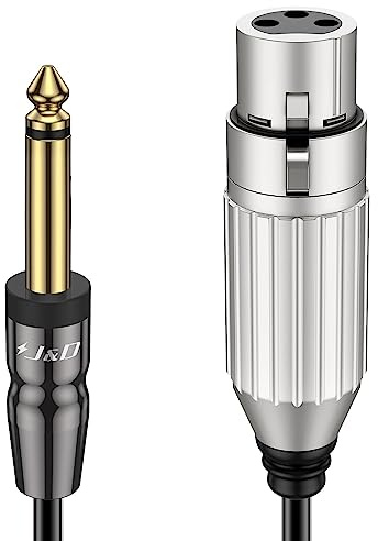 J&D Cavo per Microfono da XLR a TS da 6,35 mm, Cavo Audio Stereo per Microfono Sbilanciato con Rivestimento in PVC da 6,35 mm 1/4 TS Maschio a XLR Femmina per Altoparlanti, Microfoni, Mixer e AMP