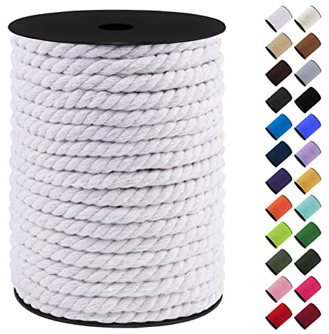 LEREATI Makramee Garn 8mm x 40m, Baumwollkordel Bunt Baumwollseil Geflochten Baumwollschnur, Baumwollgarn für DIY Basteln Hängepflanze Pflanze Aufhänger Wandbehang Weben Dekoration (Weiß)