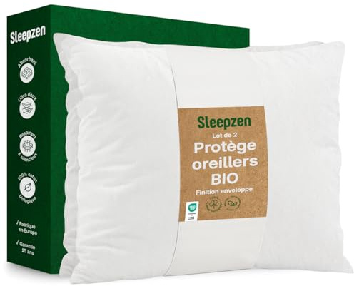 SLEEPZEN Protector de Almohada 50x70 cm Pack de 2 – Molletón 100% Algodón Orgánico – Funda Almohada y Protector Absorbente – Transpirable y Silenciosa – Hipoalergénico – Oeko-Tex