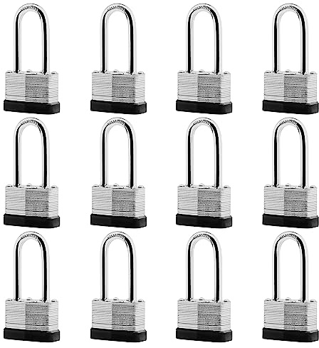 SafiSwords Vorhängeschlösser aus laminiertem Stahl, 4,5 cm breit, robustes langes Vorhängeschloss mit gleichen Schlüsseln, 12 Stück