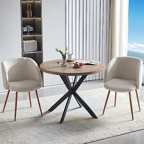 Homedot 3 Pieces Dining Table Set for 2, Home Kitchen Round Dining Table with Thick Tabletop and 2 Upholstered Arm Chairs, Faux Wood Round Table with Comfy Accent Chair for Living Room,Restaurant