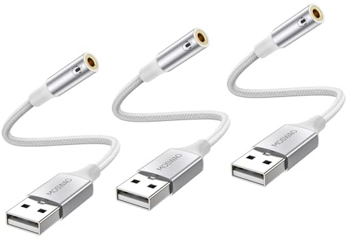 MOSWAG Adaptateur USB vers Jack 3,5mm Carte Son Externe AUX Stéréo 3 Pack | pour Casque Audio Micro TRRS Enceinte Haut Parleur Compatible avec PS5 PS4 Pro Slim Switch Raspberry Pi Windows Mac PC Linux