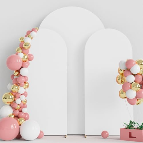 Wokceer Wedding Arch Cover 7.2FT, 6FT, 6FT Spandex Set of 3 Wedding Arch Stand Covers Round Top Chiara Arch Backdrop Stands Cover for Birthday Party Ceremony Banquet Decor White | 7.2FT,6FT,6FT Spandex Fitted Balloon Arch Cover Round Top Chiara Backdrop Cover for Wedding Birthday Party Baby Shower Decor
