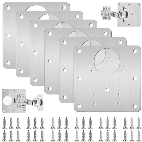 OioTuyi 6PCS Hinge Repair Plates for Cabinets, Cupboards & Kitchen Doors,Stainless Steel, Includes Customized Screws for Quick Fix,Easy Installation