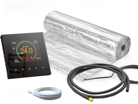 ew direkt Komplett-Set elektrische Fußbodenheizung AluPro 140 für Laminat/Klickvinyl mit Thermostat RT-70 Wlan Tuya/Smart Life (19 m² - 0,5 x 38 m)