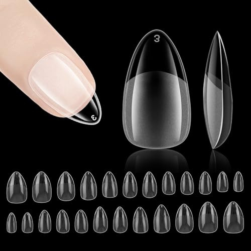 Nzakybbi Kurz Nageltips Mandel Full Cover Nail Tips Almond Soft Gel Nagel Tips für Gelnägel, 240 Stück Pre-Shaped Mandelform Press on Nails Short Künstliche Nägel mit Box, 10 Größen