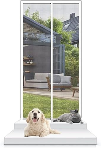 Verbesserte Haustiersichere Fliegengittertür Mit Reißverschluss 80 Cm X 210 Cm, Verstärkte Katzengittertür, Keine Nageltrennwand, Katzenresistentes Netz, Verhindert, DASS Hunde Und Katzen Von Zu ( Col