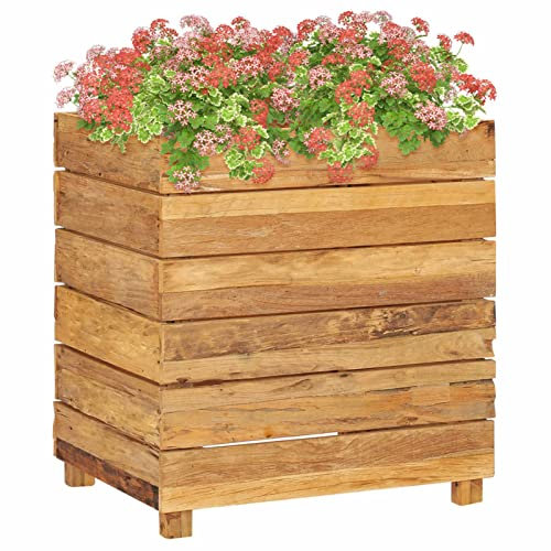 Chaduof Hochbeet, Palettenrahmen, Hochteich, Gemüsebeet, Kräuterregal Balkon, Blumenbeet, Kräuterspirale, Tomatenbeet, Pflanzhochbeet, 50x40x55 cm Teak Altholz und Stahl