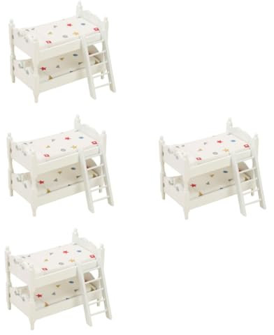 HEMOTON 4stücke Miniatur Doppelbett Für Puppenhaus Maßstab Holz-bunk Bed Mit Leiter Geeignet Für Puppenmöbel Und Schlafzimmer-Dekoration Platzsparend Und Realistisch