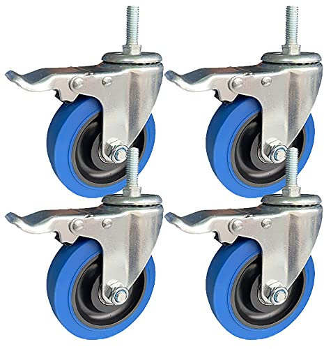 Lenkrollen, Set mit 4 Lenkrollen, 7,6 cm, M12, robuste Lenkrolle, Feststellbremse, Gummiräder, Ersatz für Möbelwagen