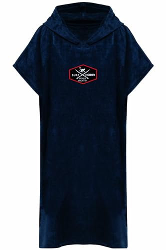 Surf Monkey Poncho Toalla Surf con Capucha y Bolsillo Interior - Algodón Orgánico (Azul, L/XL)