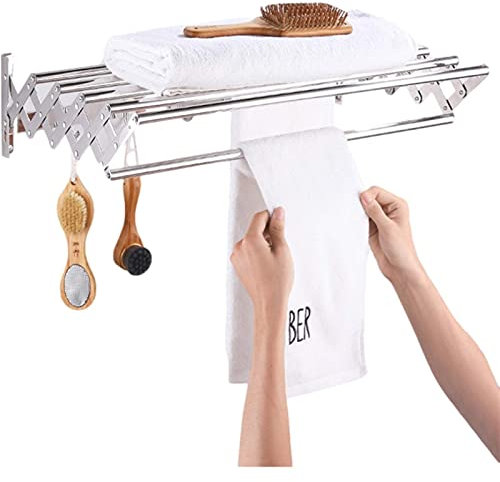 HIARAN Wandmontierter Wäscheständer, zusammenklappbar, für Wäschehandtücher, Waschküche, einziehbarer Wäscheständer, ausziehbarer Wäscheständer, Kleiderbügel mit Wäscheleine (Größe: 60 cm), modisch,