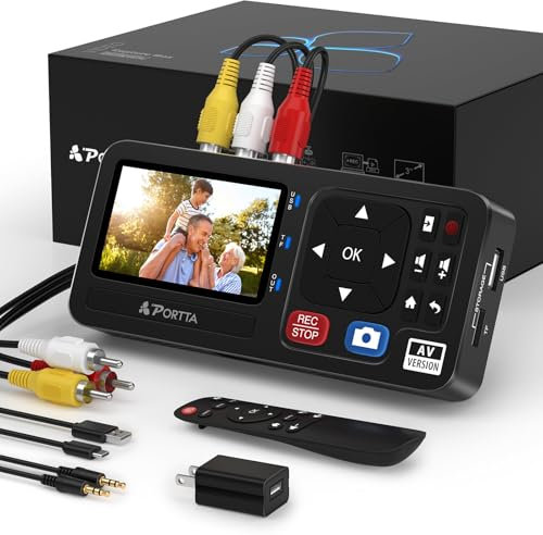 PORTTA Convertitore da VHS a digitale, registratore video in digitale con telecomando, compatibile con lettori VHS, VCR, DVR, DVD, Hi8, Mini DV, videocamere (lettori VHS/cassette/DVD non inclusi)