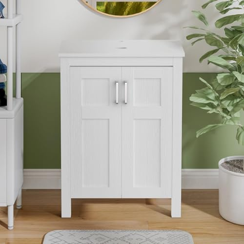 ARTETHYS Bathroom Vanity Units with Basin, 60cm Bathroom Sink Cabinet | White Cloakroom Cabinet Free Standing Without Sink